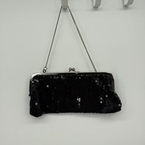 Ann Taylor Loft Black Sequin Clutch Bag Evening Formal Y2K Small Event